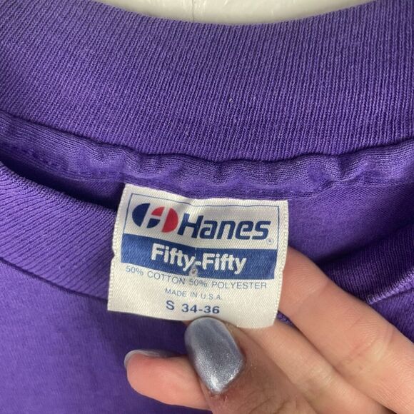 Vintage Single Stitch Hanes‎ 50-50 Purple Fish 80s Short Sleeve T-Shirt Size S - Picture 3 of 7